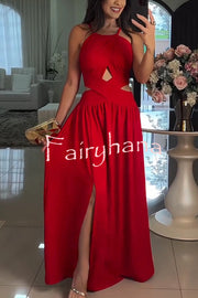 Solid Color Sexy Cross Tie Backless Maxi Dress