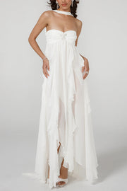Resort Style Romantic Ruffles Open Back Stars Decorated Beach Maxi Dress