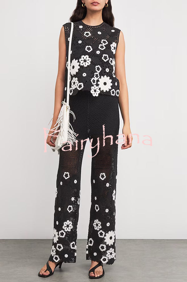 Fashionable Hollow Crochet Sleeveless Round Neck Knitted Vest