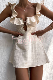 Happy Energy Linen Blend Ruffle Cut Out Resort Mini Dress