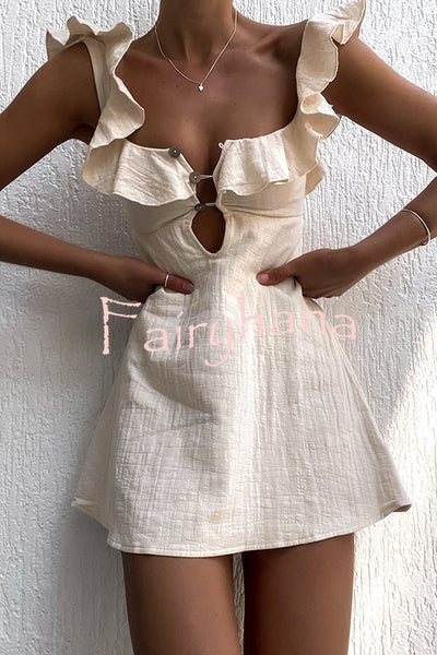 Happy Energy Linen Blend Ruffle Cut Out Resort Mini Dress