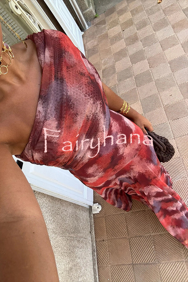 Unique Printed Off-the-shoulder Waisted Holiday Maxi Dress
