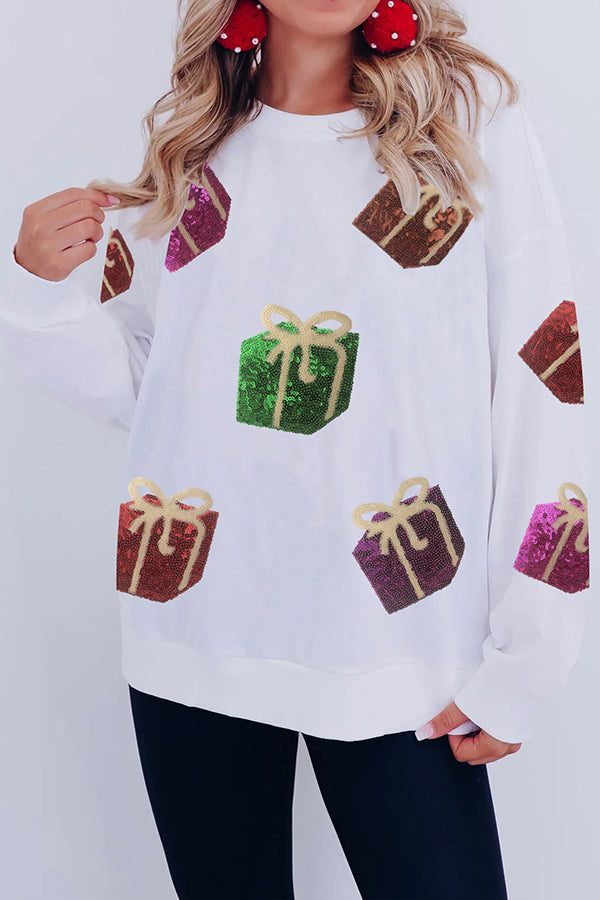 Christmas Gift Sequin Loose Casual Long Sleeve Sweatshirt