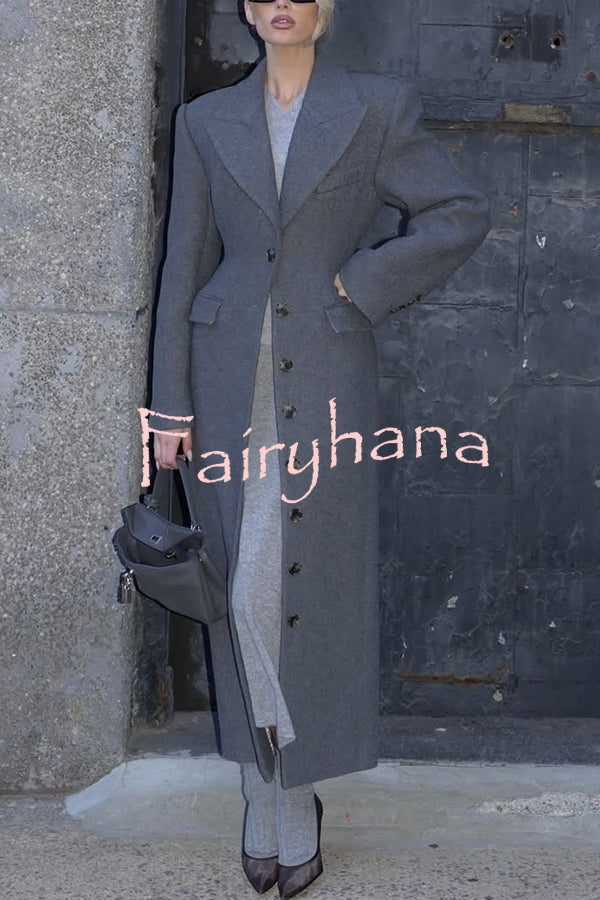 Elegant Lapel Long Sleeve Button High Waist Long Coat