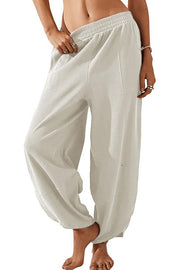 Solid Color Casual Elastic Waistband Wide-leg Pants