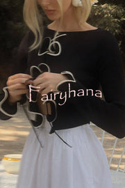 Fashion Ruffled Long-sleeved Tie-cropped Knitted Cardigan