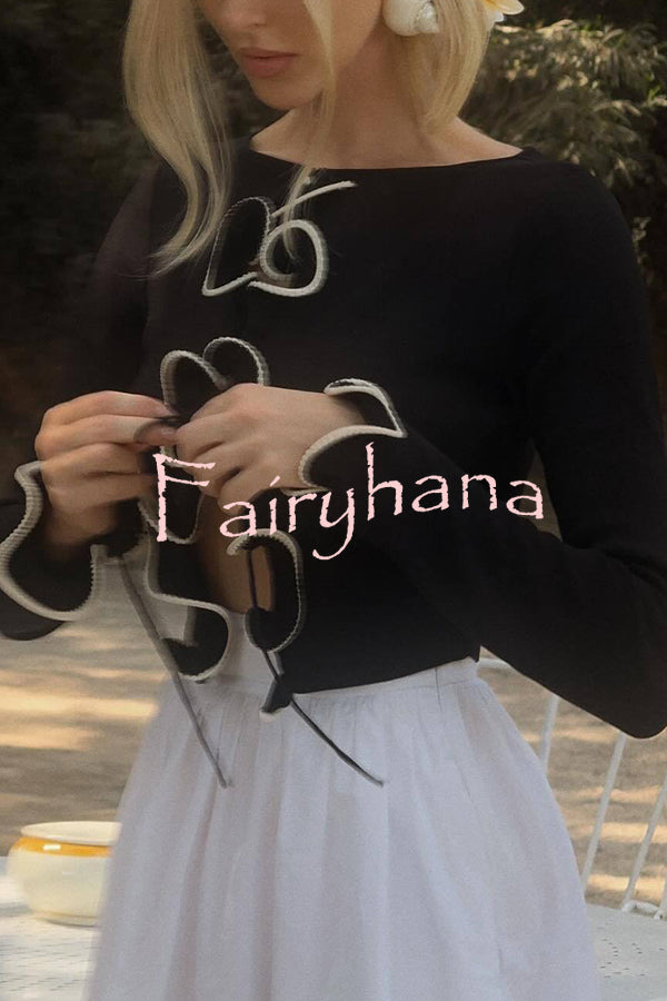 Fashion Ruffled Long-sleeved Tie-cropped Knitted Cardigan