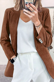 Solid Color Lapel Long Sleeve Button Casual Blazer