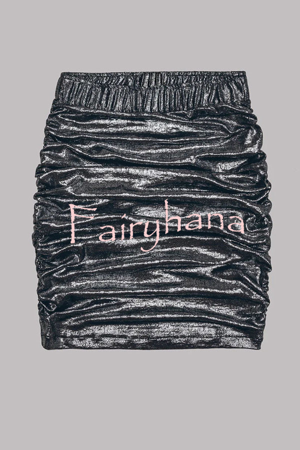 The Perfect Match Glitter Fabric Ruched Elastic Waist Mini Skirt
