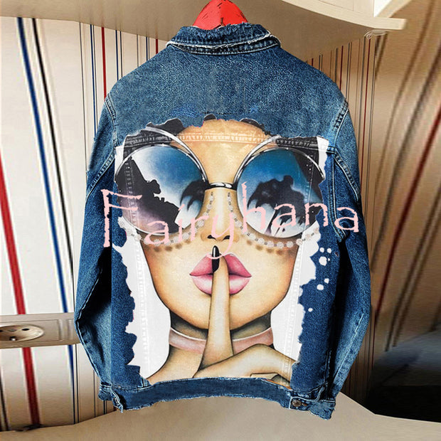 Halloween Print Long Sleeve Denim Jacket