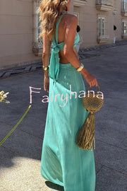 Avery Gold-rimmed Bamboo Cutout Back Tie-up Maxi Dress