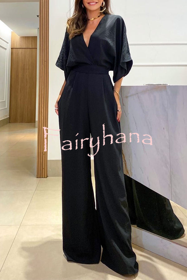 Esther Kimono Sleeve Elastic Waist Pocketed Wide Leg Jumpsuit