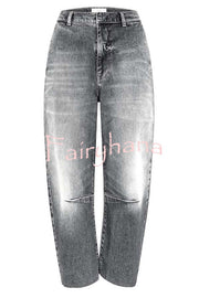 Casual Meetup Washed Denim Mid Rise Pocketed Barrel Jeans