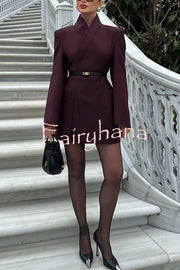 Solid Color Lapel Long Sleeve Casual Pocket Long Blazer