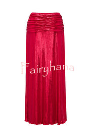 Solid Color Shiny Fabric Irregular Loose Beach Stretch Skirt