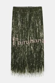 Party Crasher Layered Sequined Tassels High Rise Back Zipper Midi Skirt