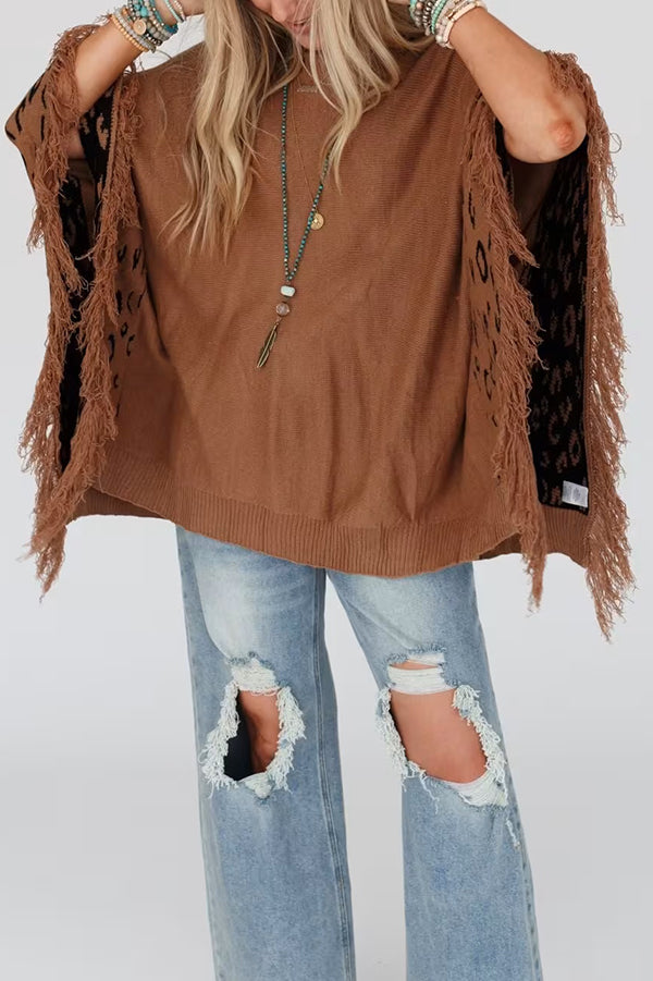 Fashionable Round Neck Tassel Loose Knitted Sweater