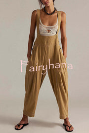 Fashionable Casual Side Pocket Button Loose Denim Overalls