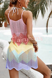 Covina Knit Corrugated Color Block Beach Mini Dress