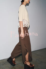 Fashion Slim-fit One-shoulder Stretch Bodysuit and Casual Side-slit Pants Set