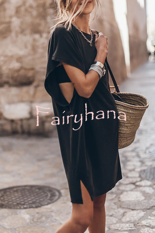 Absolutely Comfortable Cotton Blend Batwing Loose T-shirt Mini Dress