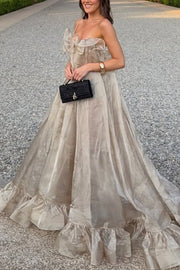 By The Sea Organza Ruffle High Low Hem Slip A-line Maxi Dress