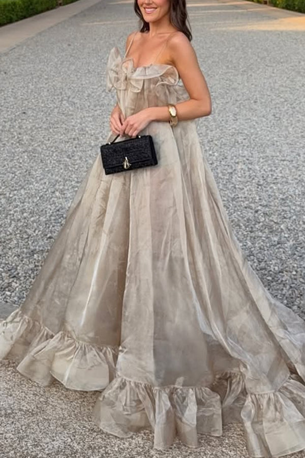 By The Sea Organza Ruffle High Low Hem Slip A-line Maxi Dress
