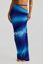 Sexy Halter Back Braided Suspender Top and Beach Holiday Style Hip-wrapped Maxi Skirt Set