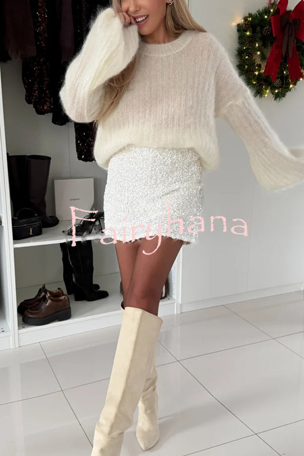 Polished Uptown Velvet Sequin High Rise Elastic Waist Mini Skirt