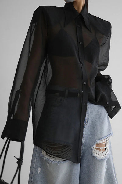 Retro Sheer Loose Long-sleeved Casual Shirt