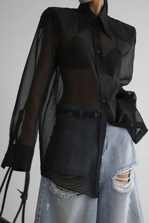 Retro Sheer Loose Long-sleeved Casual Shirt