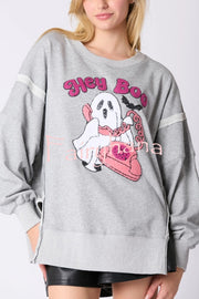 Halloween Cartoon Ghost Sequin Loose Casual Sweatshirt