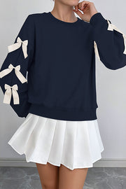 Christmas Bow-decorated Round-neck Long-sleeved Loose Sweatshirt