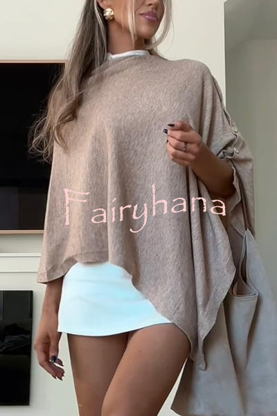 Women Cashmere Knit Shrug Bolero Side Button Detail Lightweight Shawl  Poncho