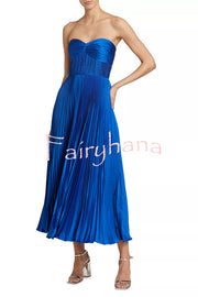 Love Note Satin Sweetheart Twist Off Shoulder Pleated Maxi Dress