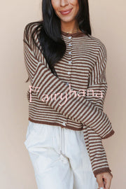 Fashionable Contrast Striped Casual Long-sleeved Knitted Cardigan