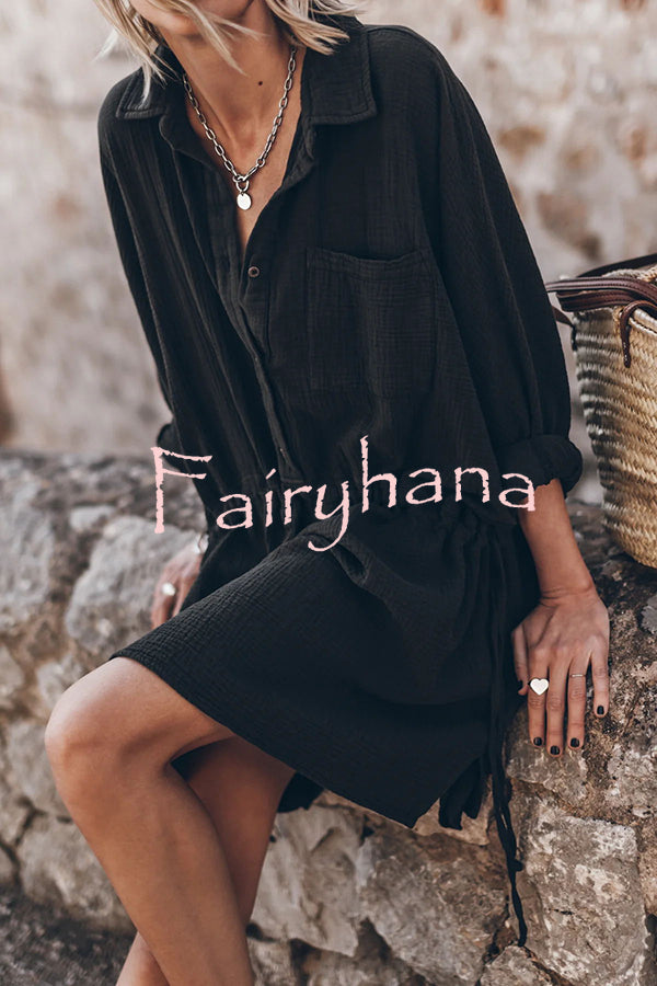 Sachin Linen Blend Adjustable Bands Pocket Oversized Shirt Mini Dress