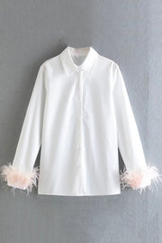 Fashionable Feather Long-sleeved Casual Loose Shirt