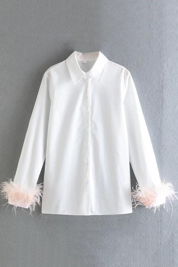 Fashionable Feather Long-sleeved Casual Loose Shirt