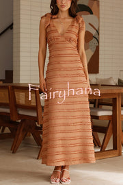 Solid Color V-neck Elegant Sling Lace Up Vacation Maxi Dress