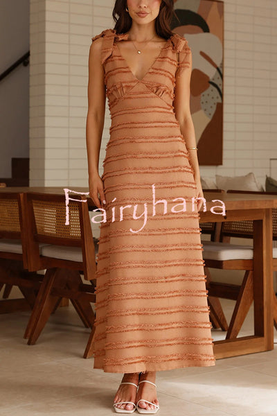 Solid Color V-neck Elegant Sling Lace Up Vacation Maxi Dress