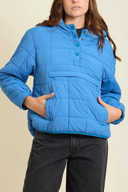 Solid Color Hooded Long-sleeved Loose Pocket Padded Top
