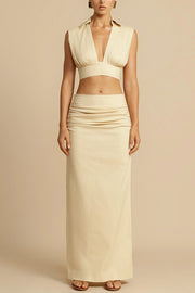 Wardrobe Essential Ruched Detail Mid-rise Slit Maxi Skirt
