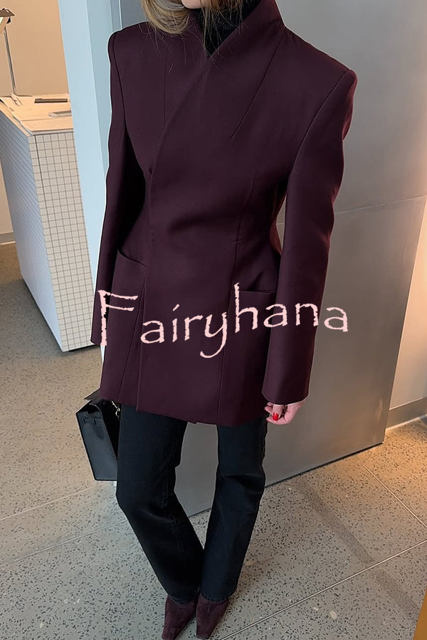 Solid Color Lapel Long Sleeve Casual Pocket Long Blazer