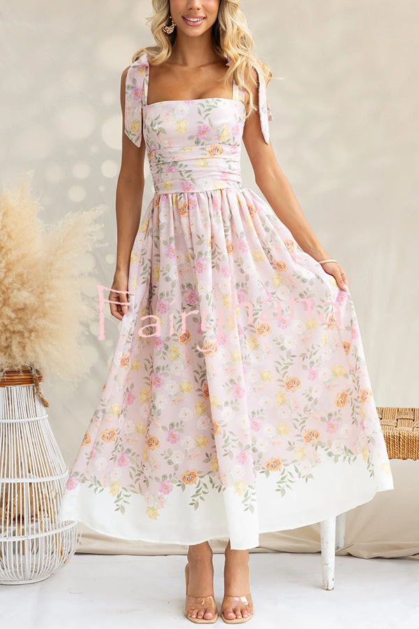 Elegant Floral Print Suspenders Slim Maxi Dress