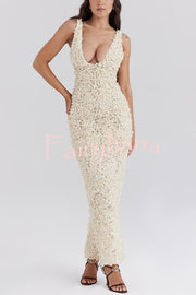 Three-dimensional Flower Sexy V-neck Slim Maxi Dress