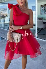 Lifetime Celebrations Tulle One Shoulder Bow Design Mini Dress
