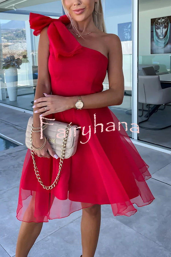 Lifetime Celebrations Tulle One Shoulder Bow Design Mini Dress