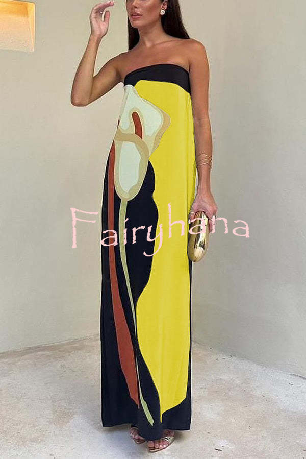 Jaime Abstract Floral Print Elasticated Off Shoulder Vacation Loose Maxi Dress