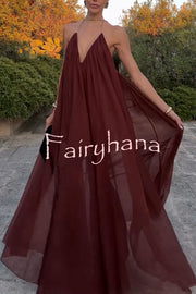 Flowing Lightweight Chiffon Chain Halter Neck Detail Backless A-line Maxi Dress